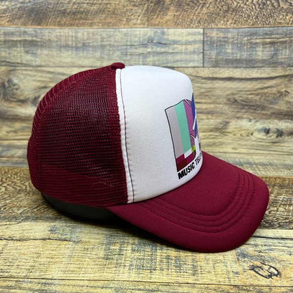 MTV Mens Trucker Hat Maroon Snapback Retro 80s Logo Music Television Ball Cap - Picture 4 of 8